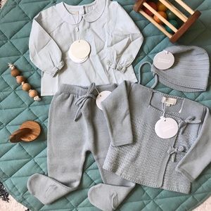 Bonnet à pompon 4PC merino wool set, 6M